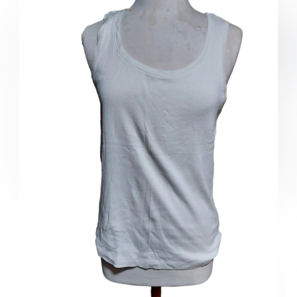 Chicos Size 2 Top L 12/14 Tank Top Short Sleeveless White Ribbed Woman dimension